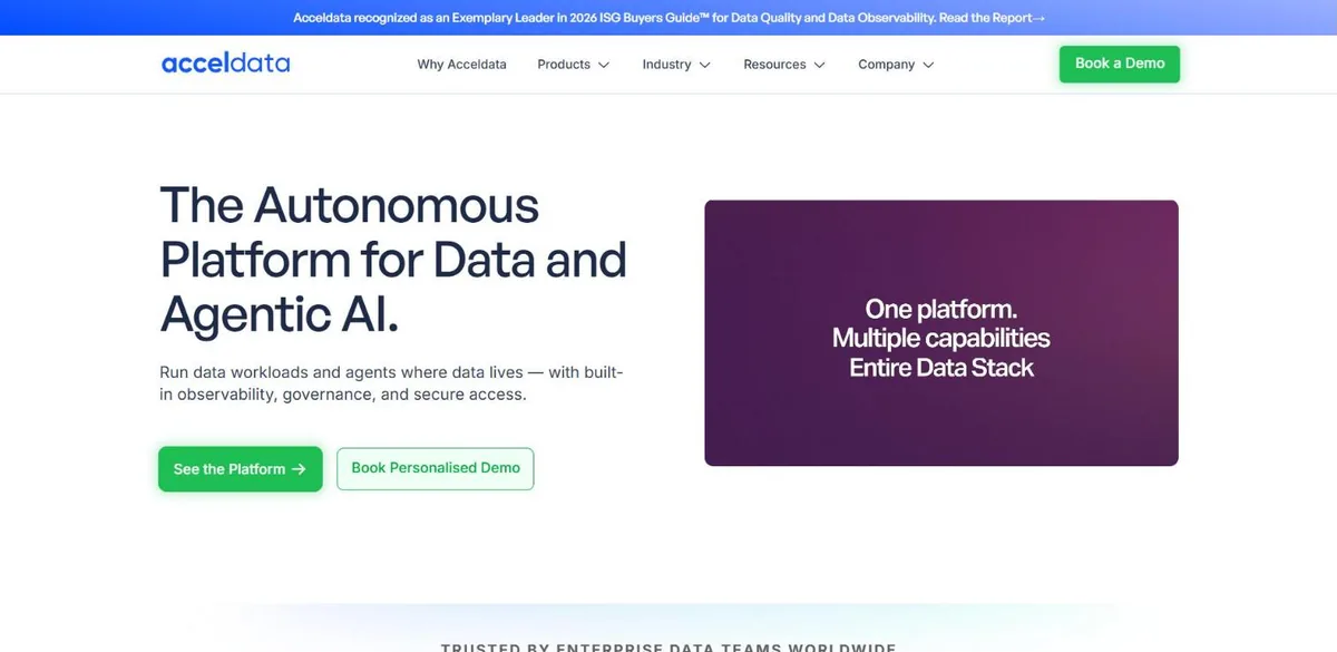 9 Best Data Observability Tools in 2026 (Compared) 18 Acceldata's homepage: The Autonomous Platform for Data and Agentic AI