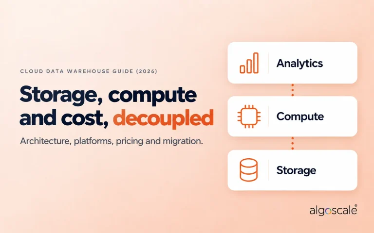 Cloud data warehouse guide hero showing storage, compute and analytics as decoupled layers