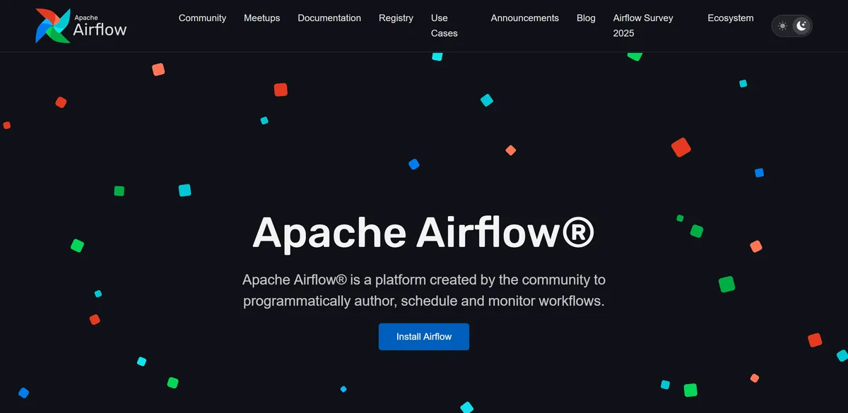 5 Best Data Orchestration Tools in 2026 (Compared) 4 The Apache Airflow homepage, headed Apache Airflow, a platform created by the community to programmatically author, schedule and monitor workflows