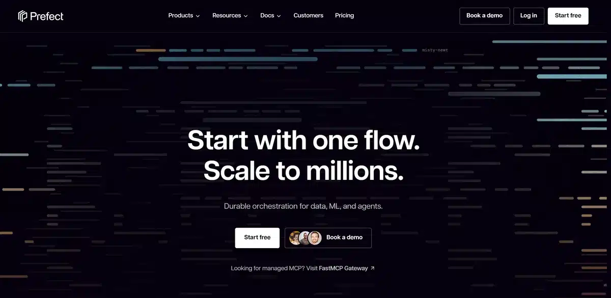 5 Best Data Orchestration Tools in 2026 (Compared) 9 Prefect's homepage, headed Start with one flow, scale to millions, with durable orchestration for data, ML and agents