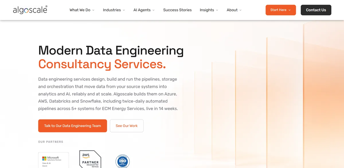 5 Best dbt Alternatives in 2026 (Prices Compared) 6 Algoscale's data engineering services page, headed Modern Data Engineering Consultancy Services