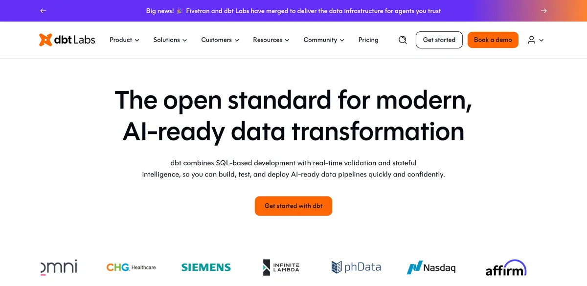 5 Best dbt Alternatives in 2026 (Prices Compared) 4 The dbt Labs homepage, headed Deliver trusted data with dbt