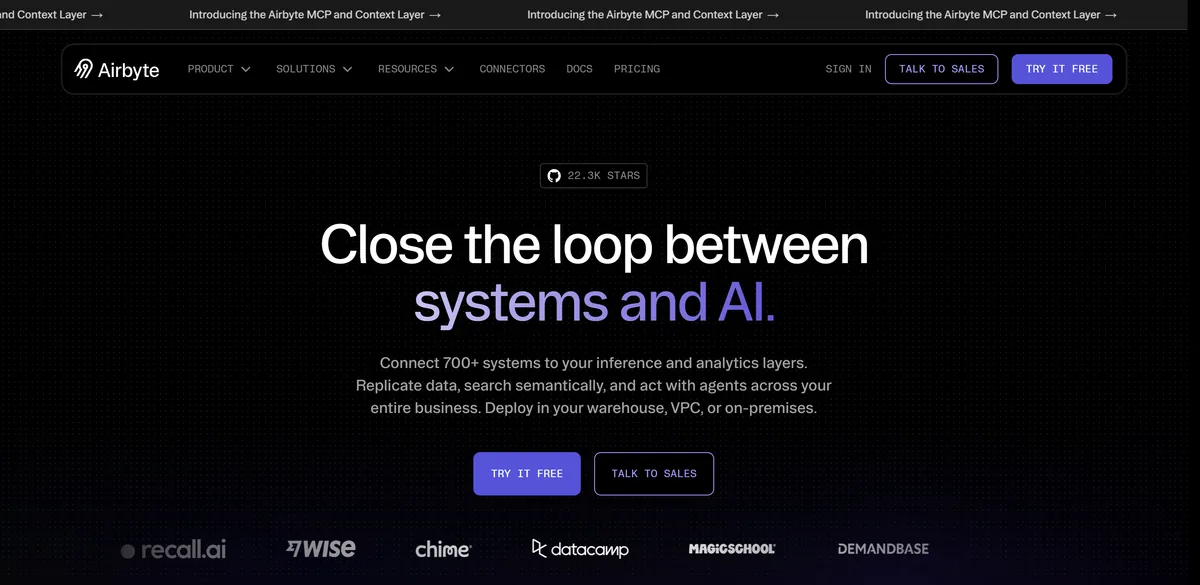 5 Best Fivetran Alternatives in 2026 (Prices Compared) 2 Airbyte's homepage, headed Data Movement for Analytics and AI Agents