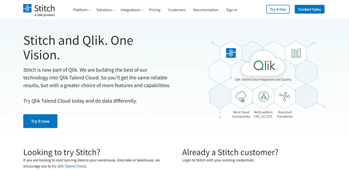 5 Best Fivetran Alternatives in 2026 (Prices Compared) 14 The Stitch homepage, describing simple, extensible cloud ETL built for data teams