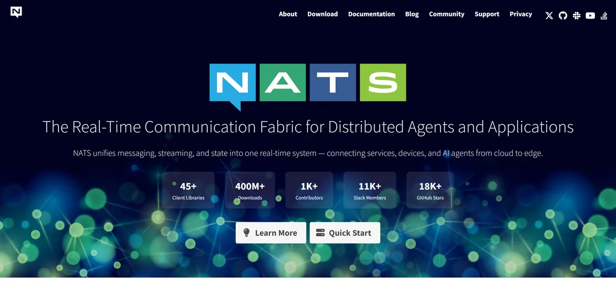 5 Best Kafka Alternatives in 2026 (Prices Compared) 12 The NATS.io homepage, describing cloud native, open source, high-performance messaging