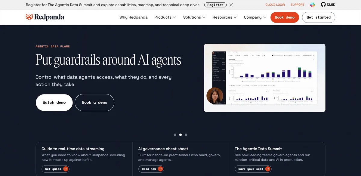 5 Best Kafka Alternatives in 2026 (Prices Compared) 1 Redpanda's homepage, headed as a high-performance agentic data plane and streaming platform