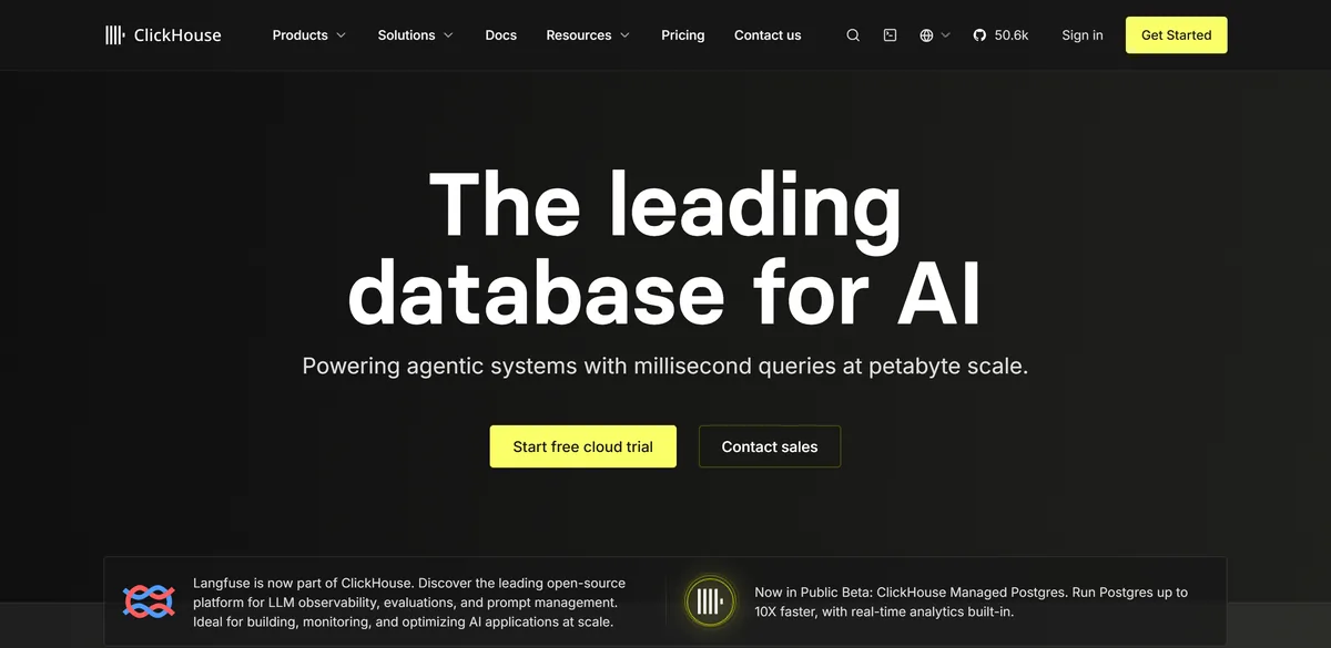 5 Best Snowflake Alternatives in 2026 (Compared) 12 ClickHouse's homepage, headed The leading database for AI, powering agentic systems with millisecond queries at petabyte scale